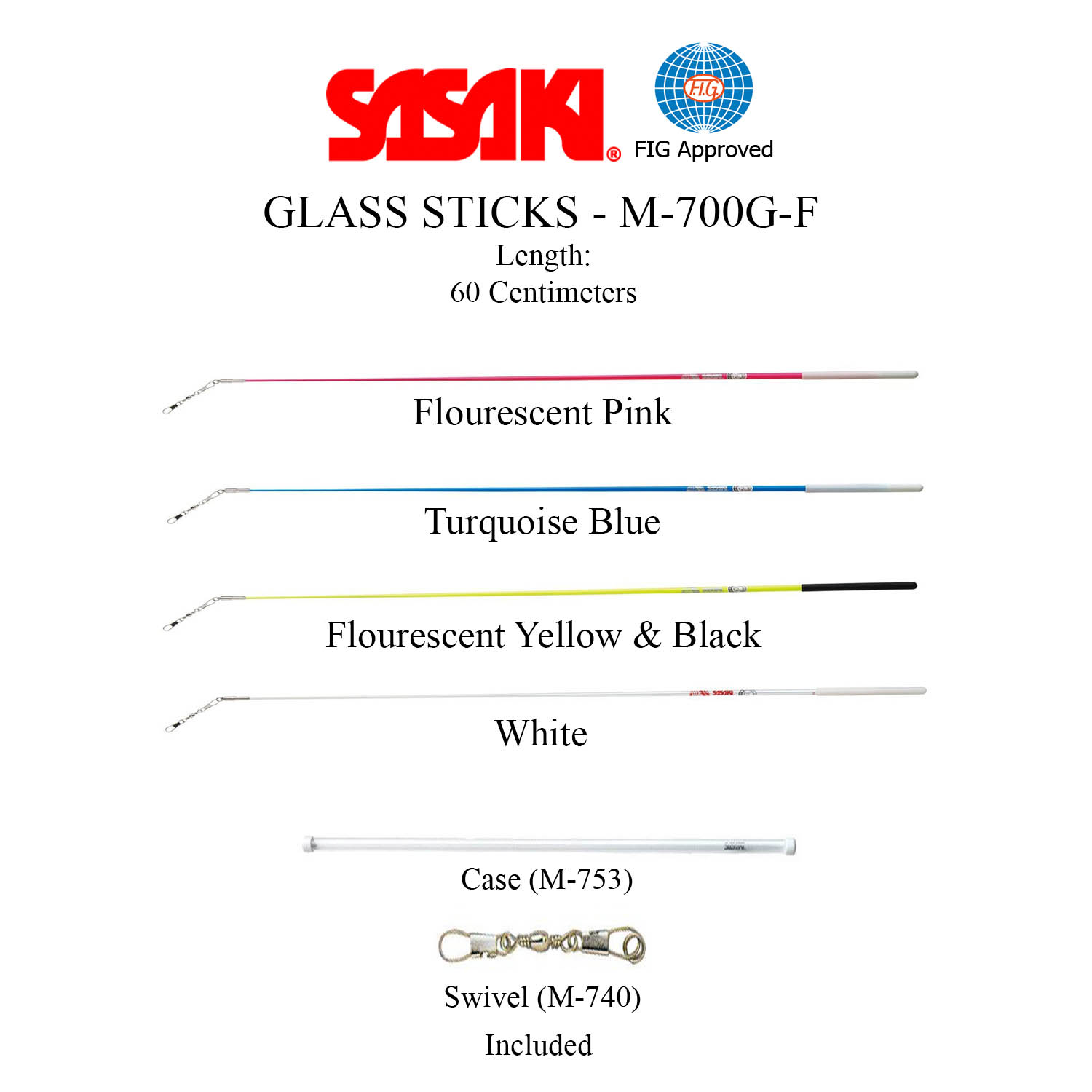Sasaki Glass Sticks M-700G-F 60 Centimeters, FIG Approved